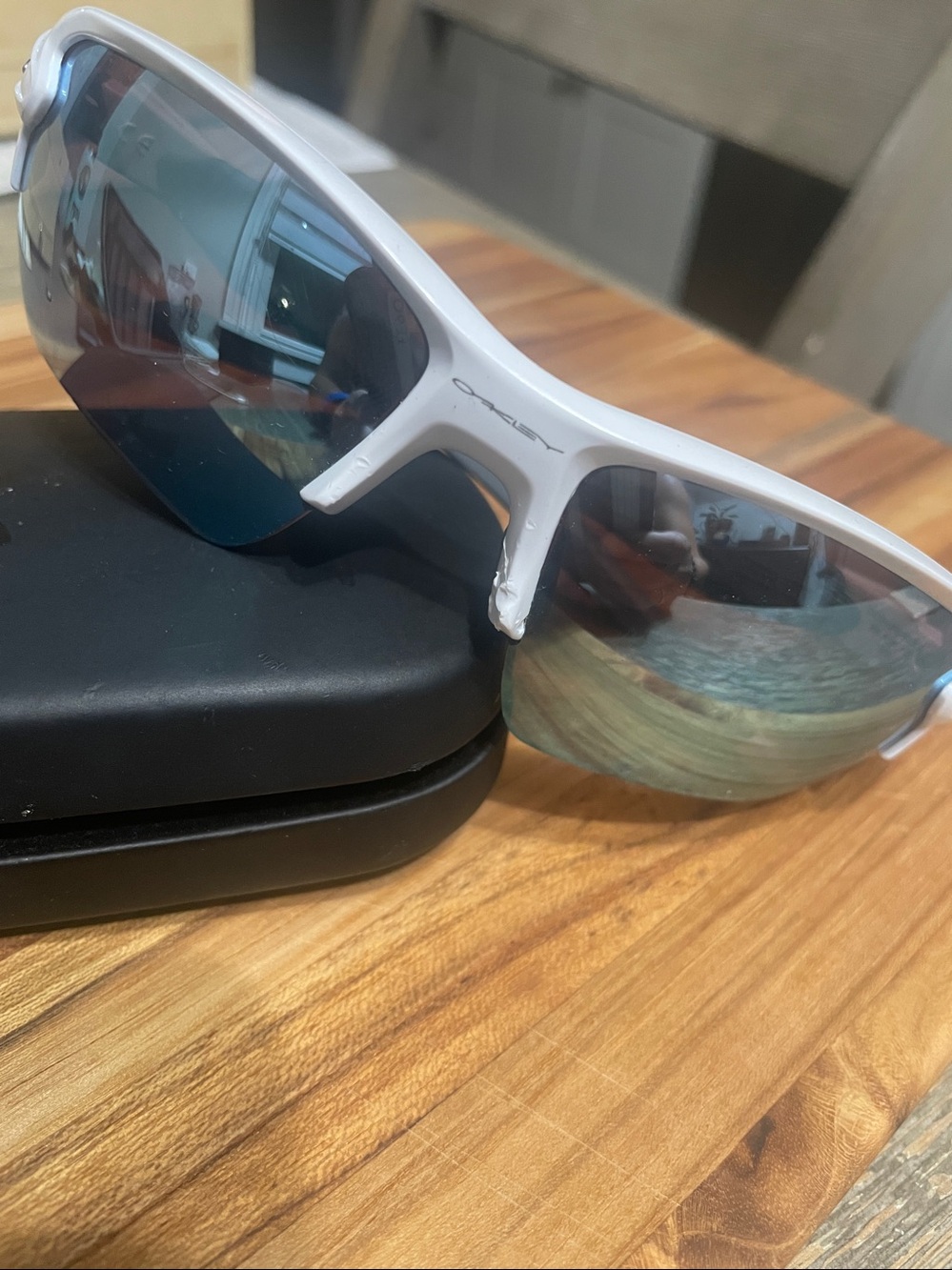 Oakley Flak 2.0 White Frame Sunglasses with Blue-Green Mirrored Lenses